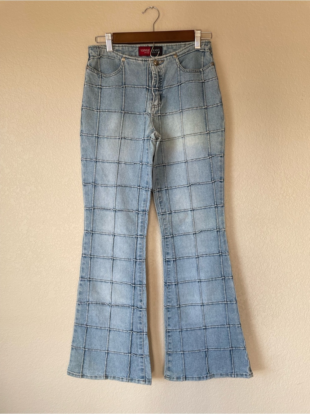 Younique Y2K Low Rise Grid Stitch Light Wash Jeans Size 5